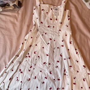 Abercrombie & Fitch White Midi Dress with Red Cherry Print